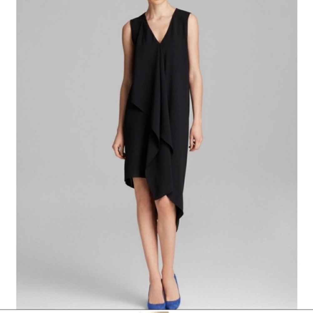 Adrianna Papell Assymetric Drape Front Dress Cascade Black Crepe Chiffon